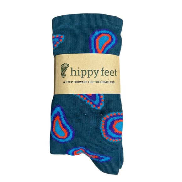 NWT Hippy Feet Paisley Blue Print Unisex Socks Men 4-7.5 Women 5.5-9 - Picture 1 of 5